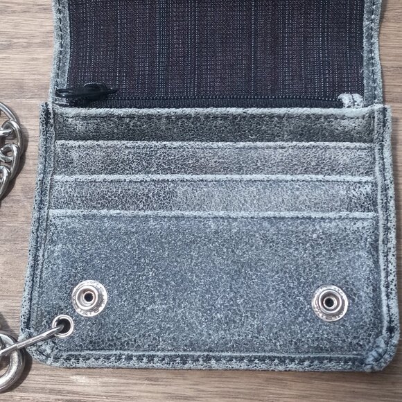 Mossimo Grey Vtg. Leather Bifold Wallet with Chain Ideal for Skateboard/Biker - Picture 8 of 12